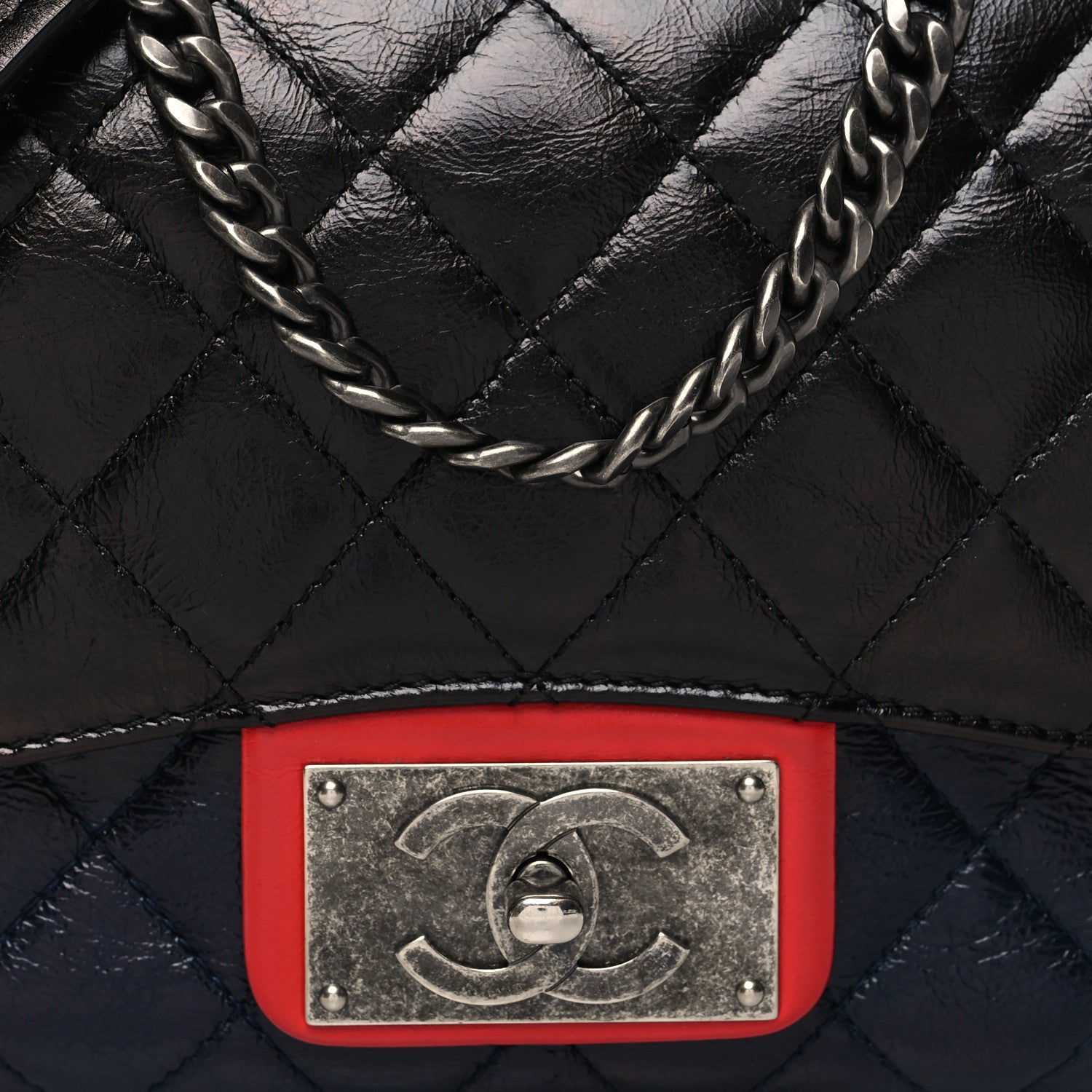 Chanel Shiny Goatskin Quilted Tri-Color Flap Black Red Navy 8 of 10