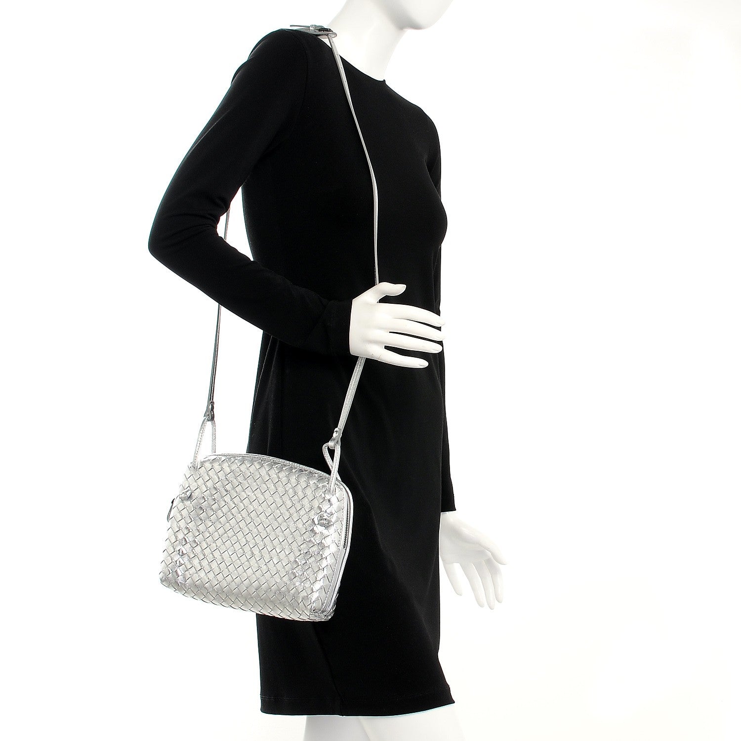 Bottega Veneta Metallic Nappa Intrecciato Pillow Crossbody Messenger Silver 2 of 8