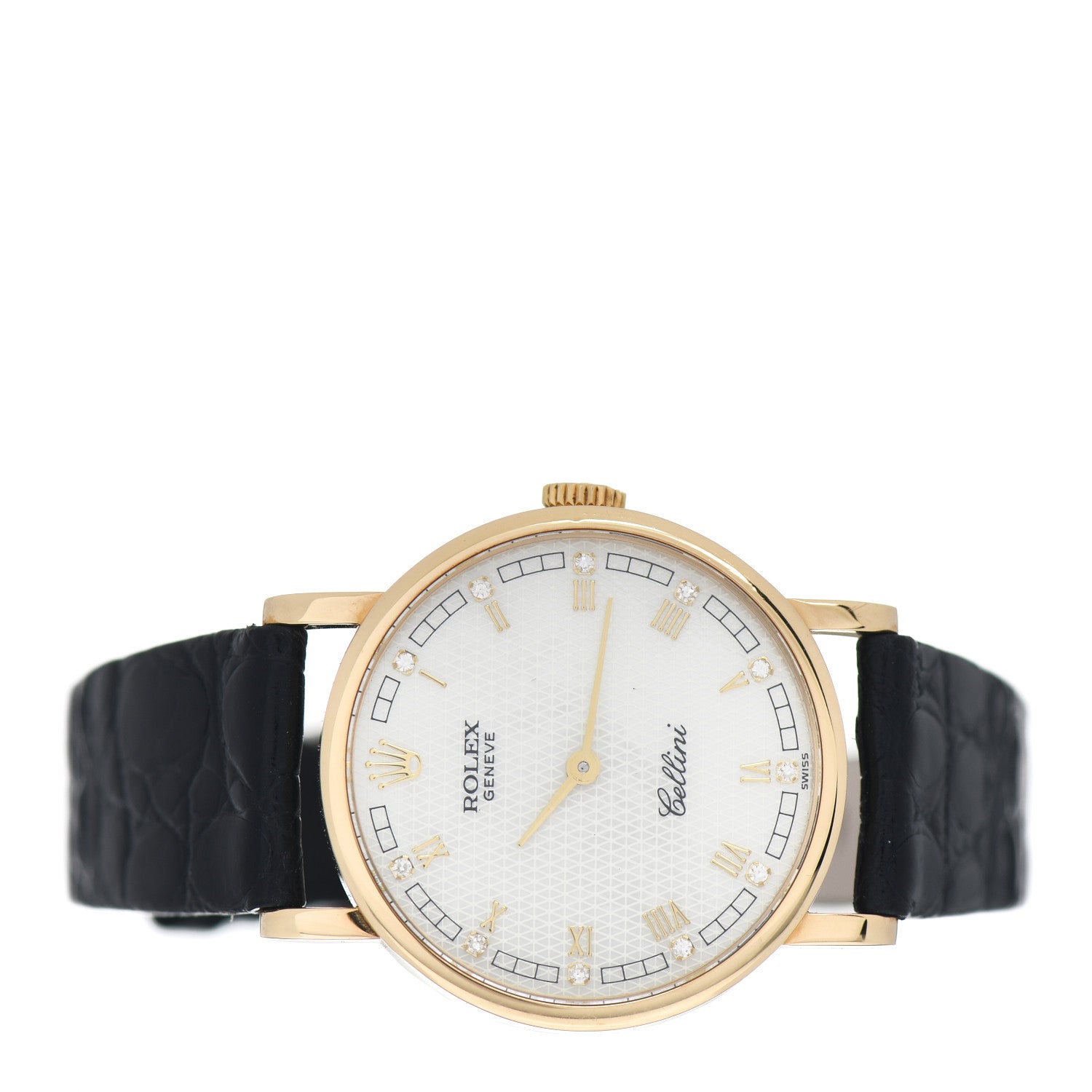 Rolex 18K Yellow Gold Alligator Diamond 26mm Cellini Manual Winding Watch White 5109 2 of 5