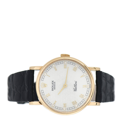 Rolex 18K Yellow Gold Alligator Diamond 26mm Cellini Manual Winding Watch White 5109 2 of 5