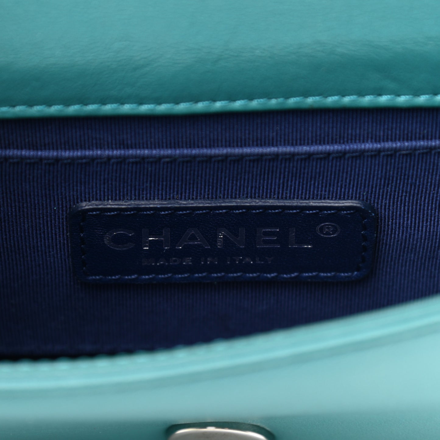 Plexiglass Patent Mini Boy Brick Flap Turquoise Navy
