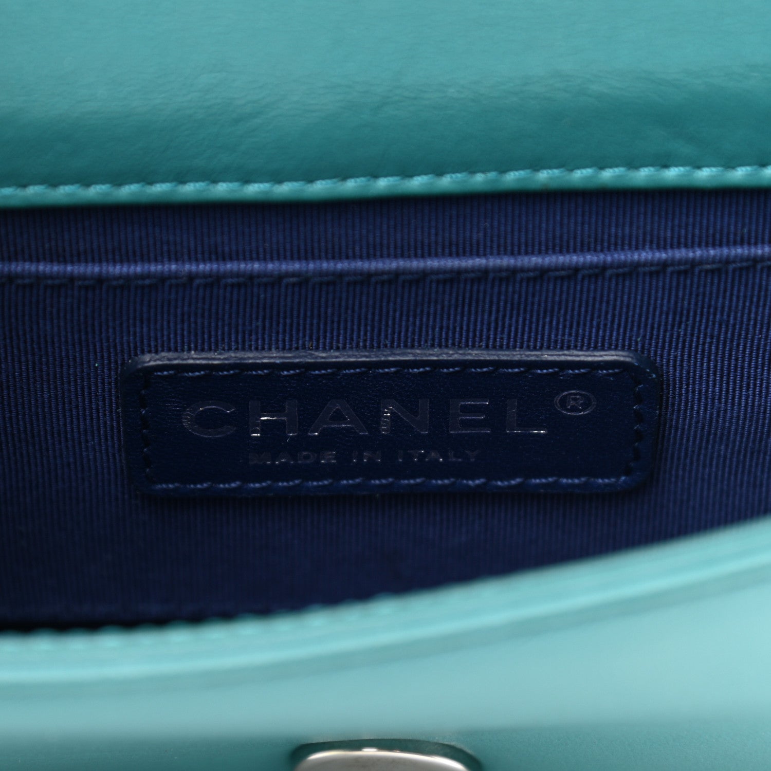 Chanel Plexiglass Patent Mini Boy Brick Flap Turquoise Navy 5 of 11