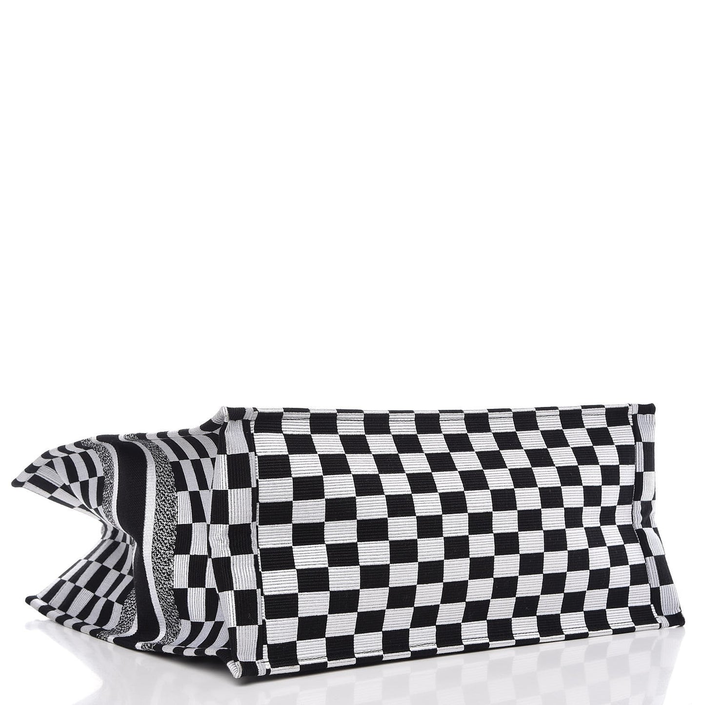Canvas Embroidered Checkered Book Tote Black White