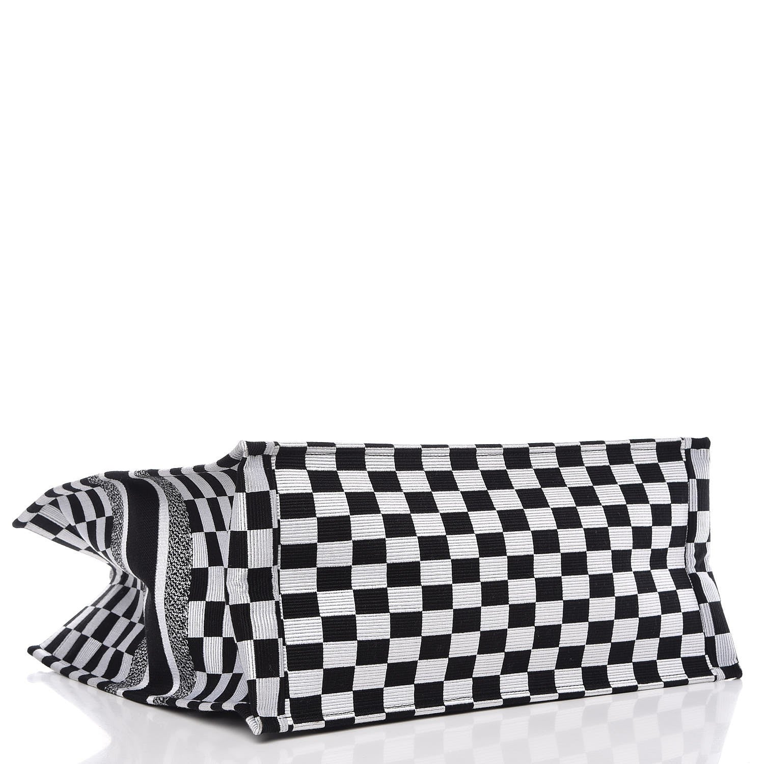 Christian Dior Canvas Embroidered Checkered Book Tote Black White 4 of 9