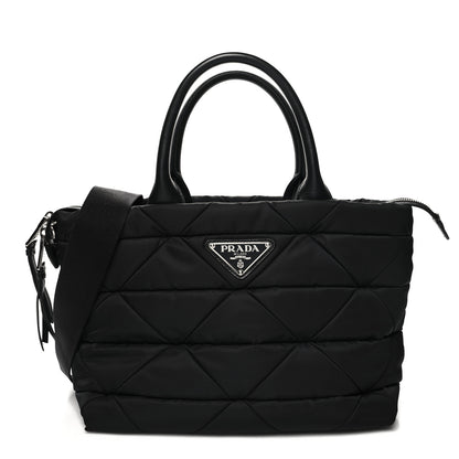 Prada Re-Nylon Nappa Triangle Quilted Padded Small Double Handled Zip Tote Black 1 of 9