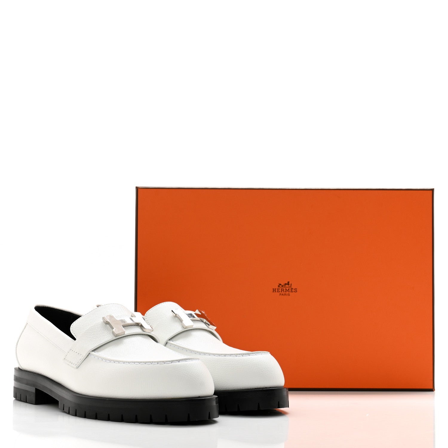 Hermes Epsom Womens Faubourg Loafers 37 White 10 of 10