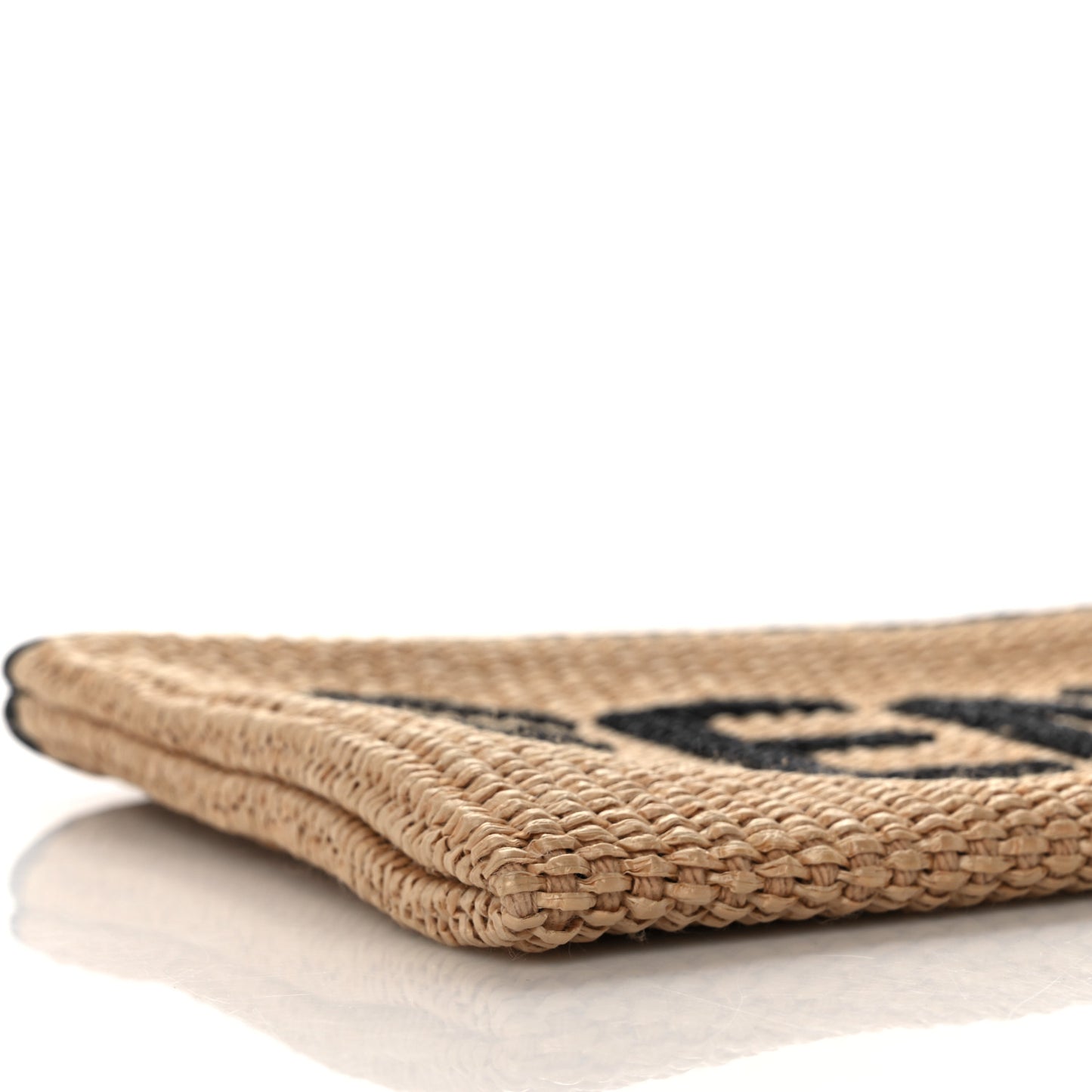Straw Vitello King Logo Woven Large Flat Pouch Paglia Black