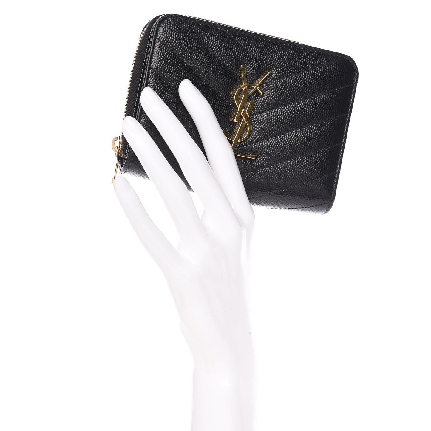 Grain De Poudre Matelasse Chevron Monogram Compact Zip Around Wallet Black
