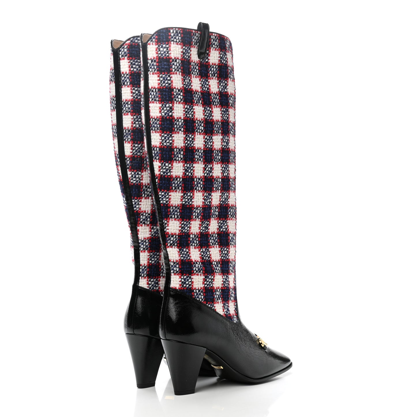 Tweed Naplack Check Zumi Knee Boots 37 White Hibiscus Red Maritime Black