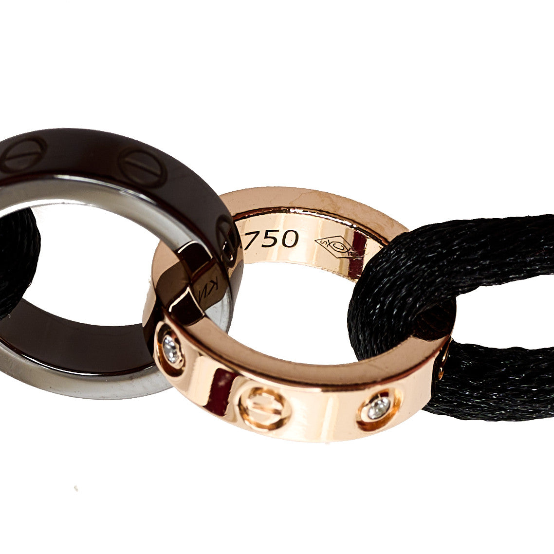 18K Pink Gold Ceramic 4 Diamond LOVE Cord Bracelet Black