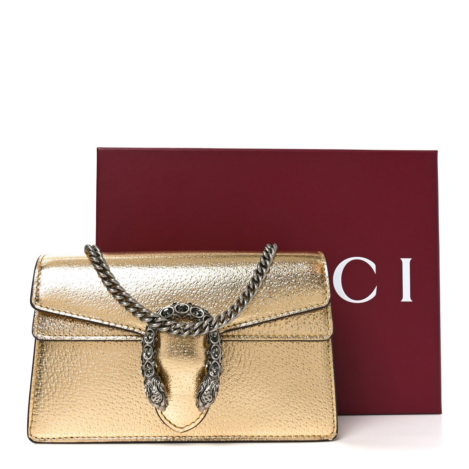 GUCCI ゴールド パーティーバッグ Gucci Metallic Calfskin Super Mini Dionysus Shoulder Bag Gold