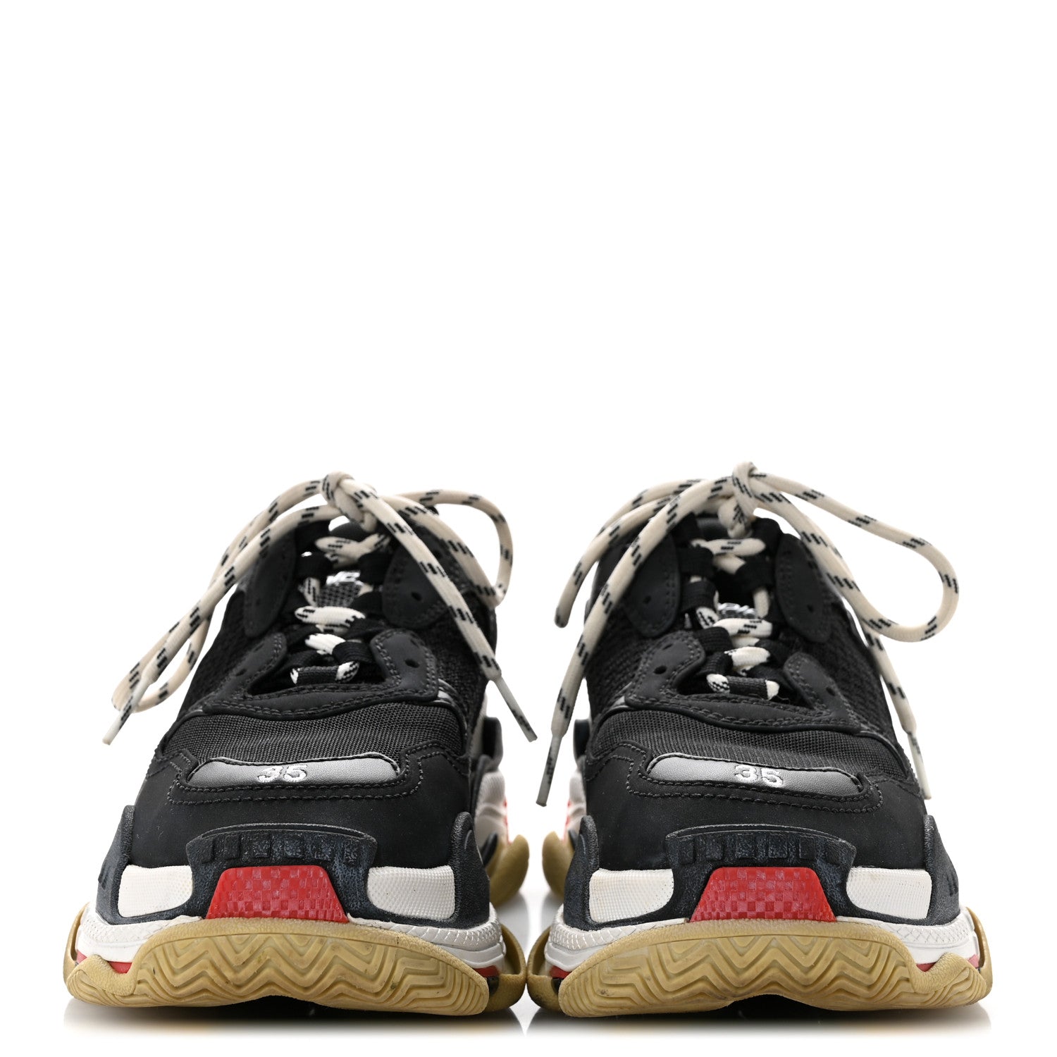 Balenciaga Fabric Mesh Washed Effect Womens Triple S Sneakers 35 Black Red 3 of 8