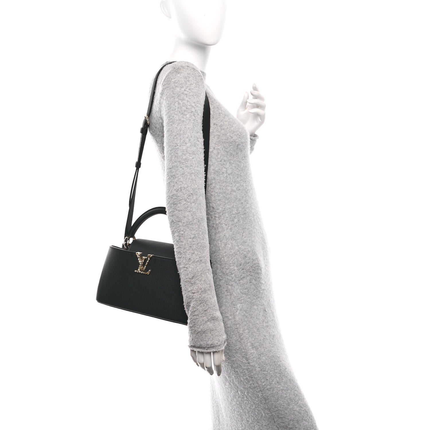 Louis Vuitton Taurillon LV Crush Capucines East West MM Black