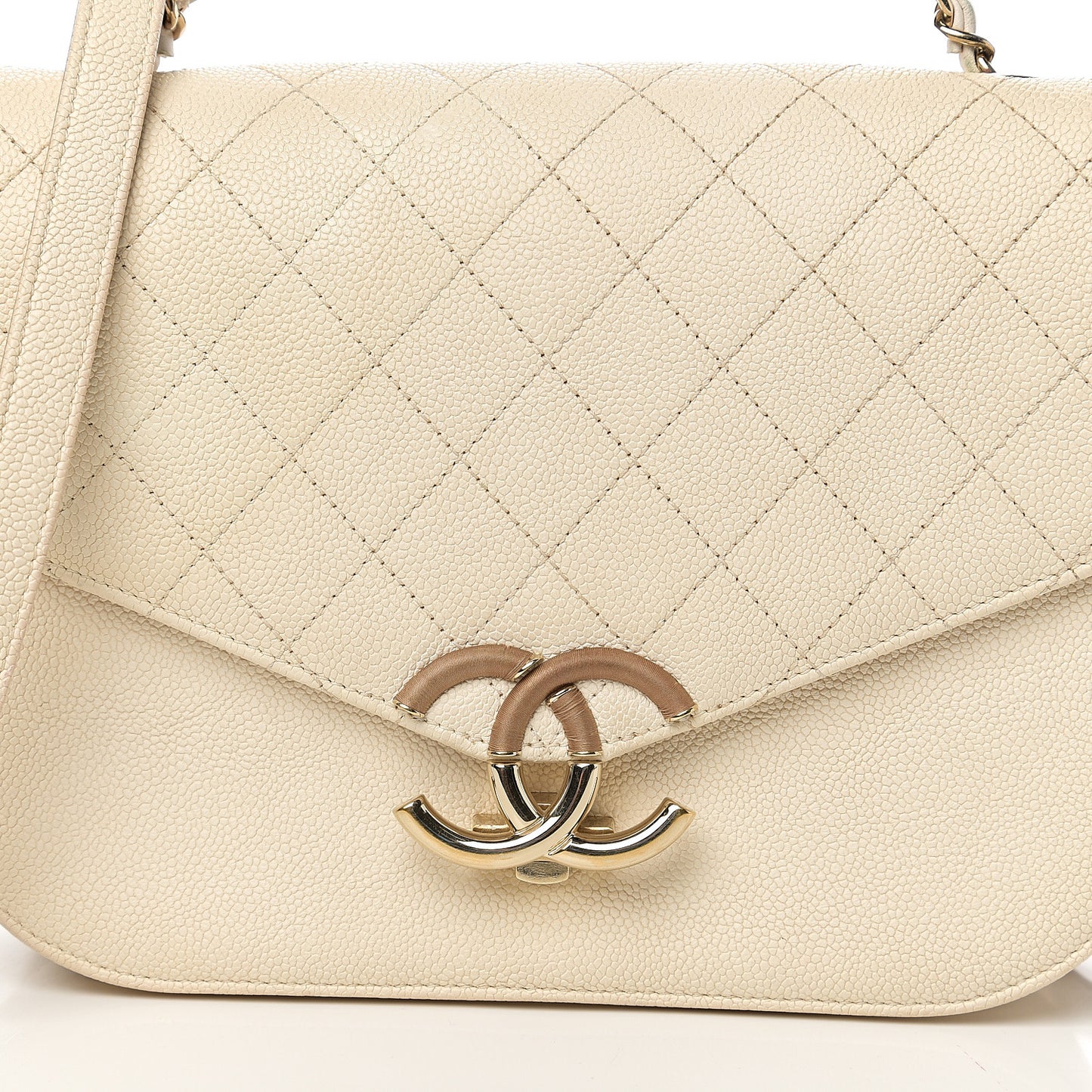 Grained Calfskin Quilted Medium Cuba Top Handle Flap Ivory