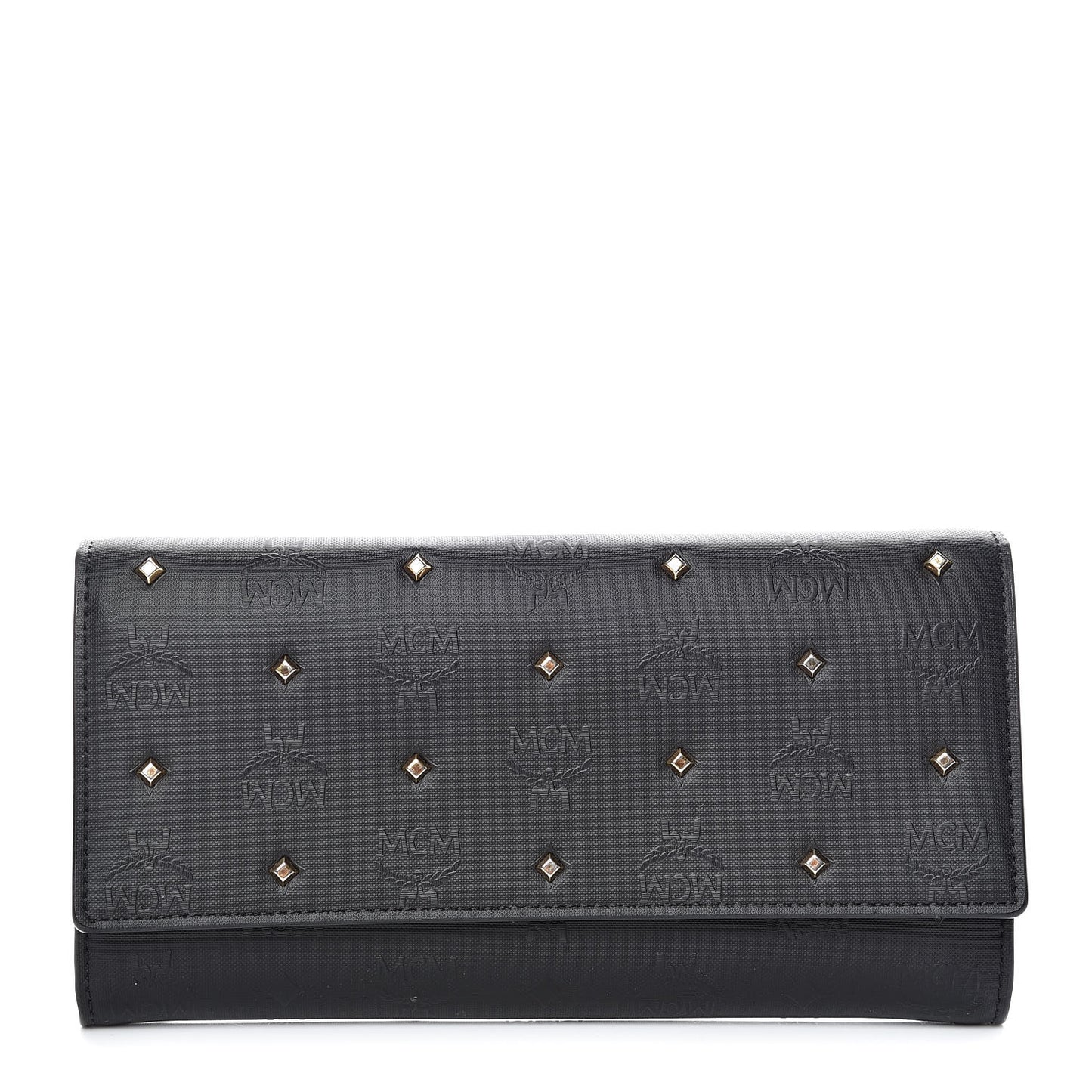 Monogram Coated Canvas Claudia Studded Continental Flap Wallet Black