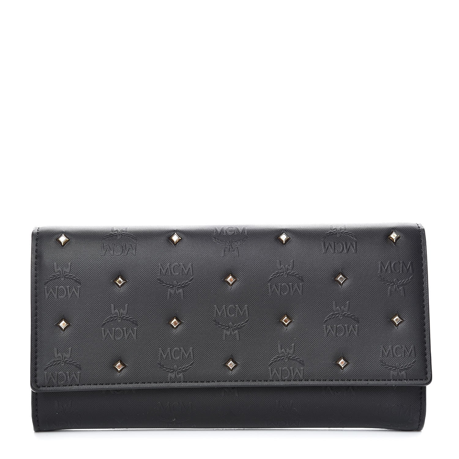 MCM Monogram Coated Canvas Claudia Studded Continental Flap Wallet Black 1 of 10