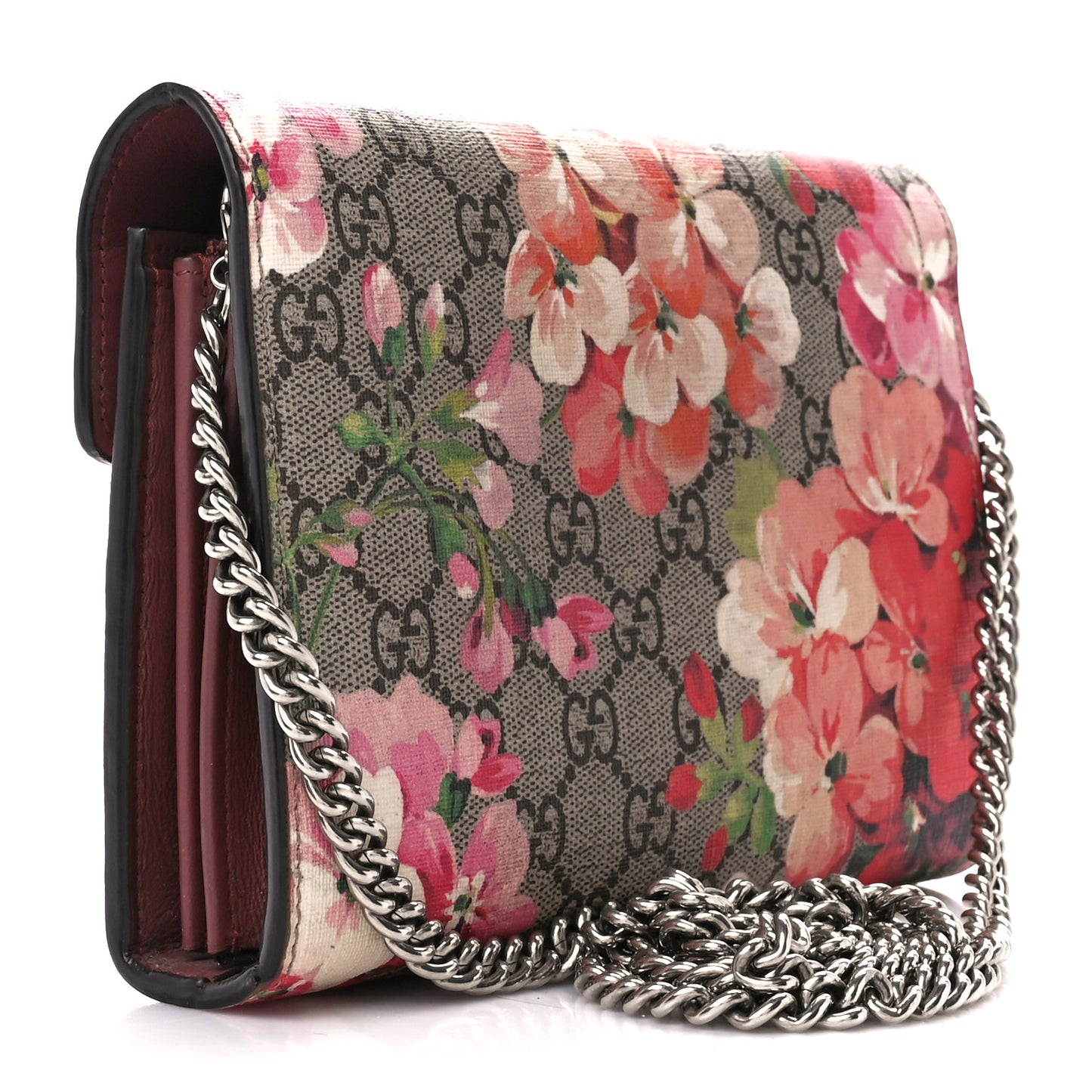 GG Supreme Monogram Blooms Mini Dionysus Chain Wallet Beige Multicolor Dry Rose