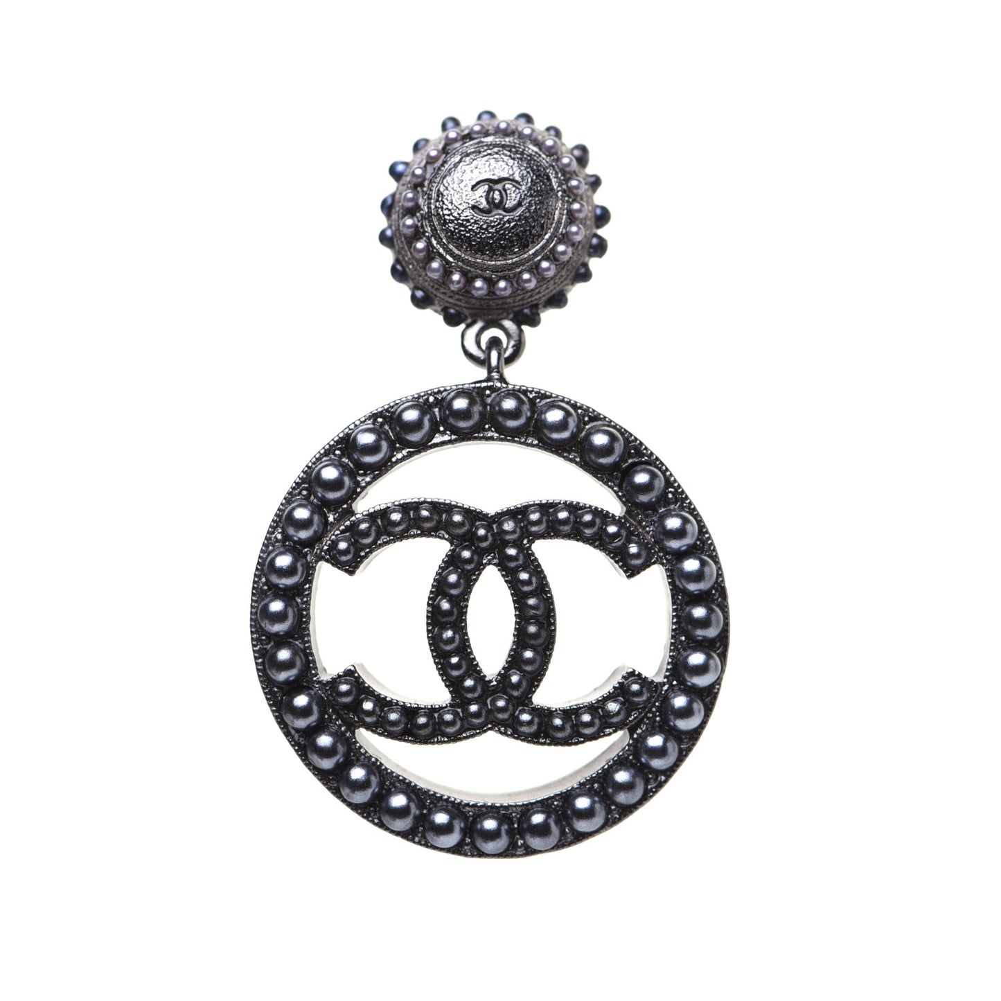 Ruthenium Beaded CC Drop Earrings Dark Grey