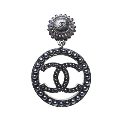 Chanel Ruthenium Beaded CC Drop Earrings Dark Grey 4 of 9