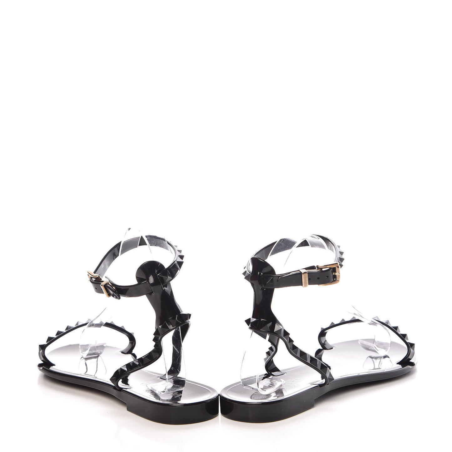 PVC Jelly Rockstud Ankle Strap Flat Sandals 37 Black