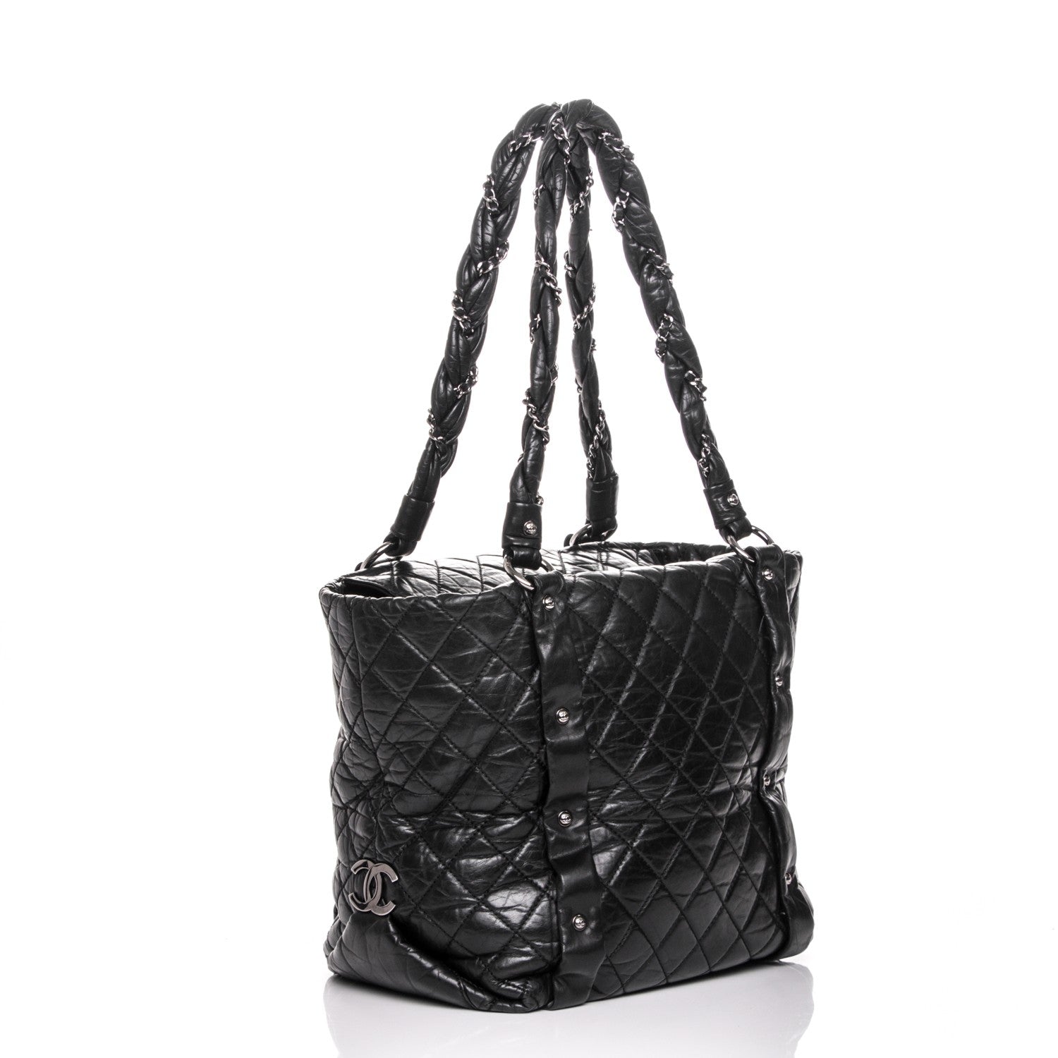 Chanel Distressed Lambskin Vintage Ligne Lady Braid Tote Black 3 of 7