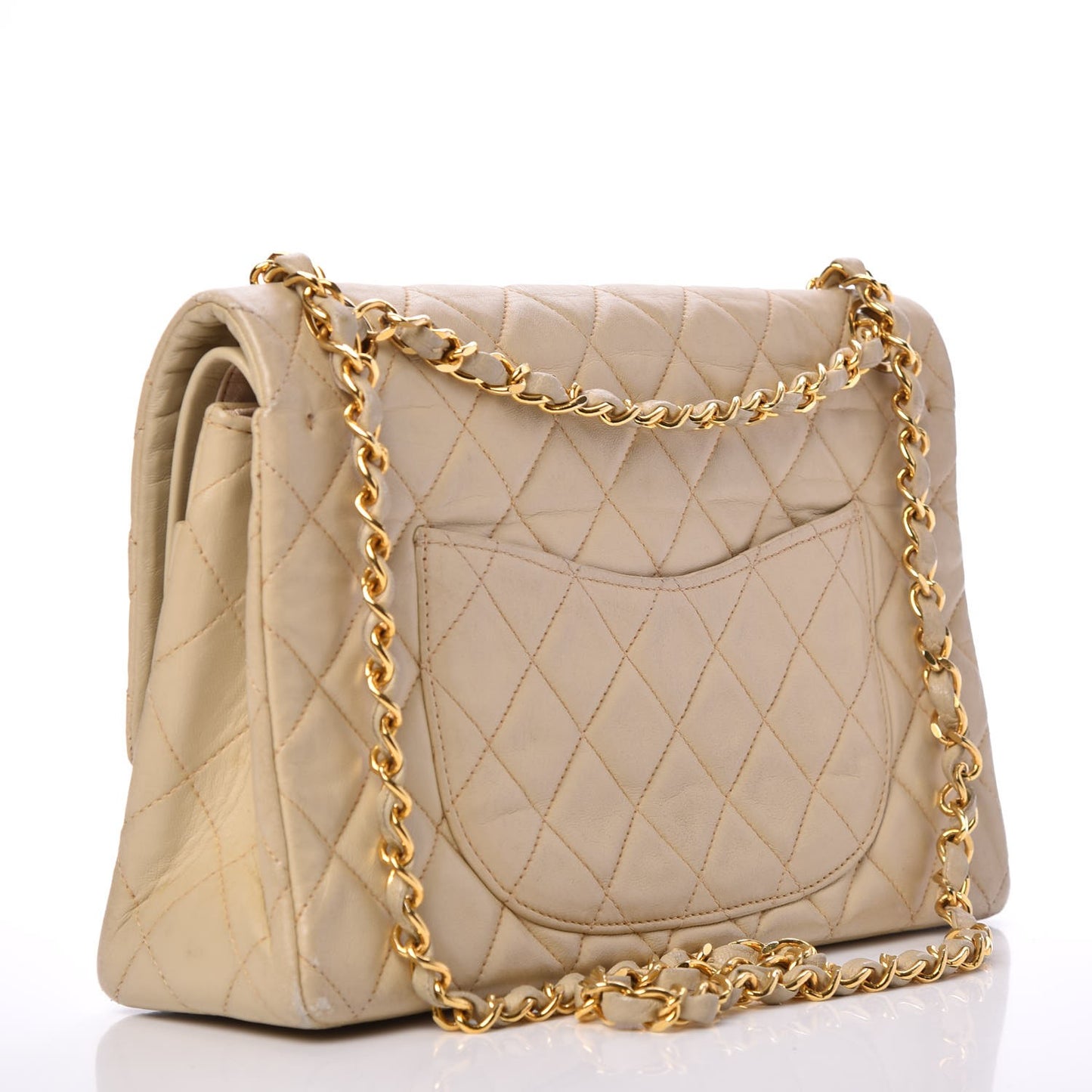 Lambskin Quilted Medium Double Flap Beige