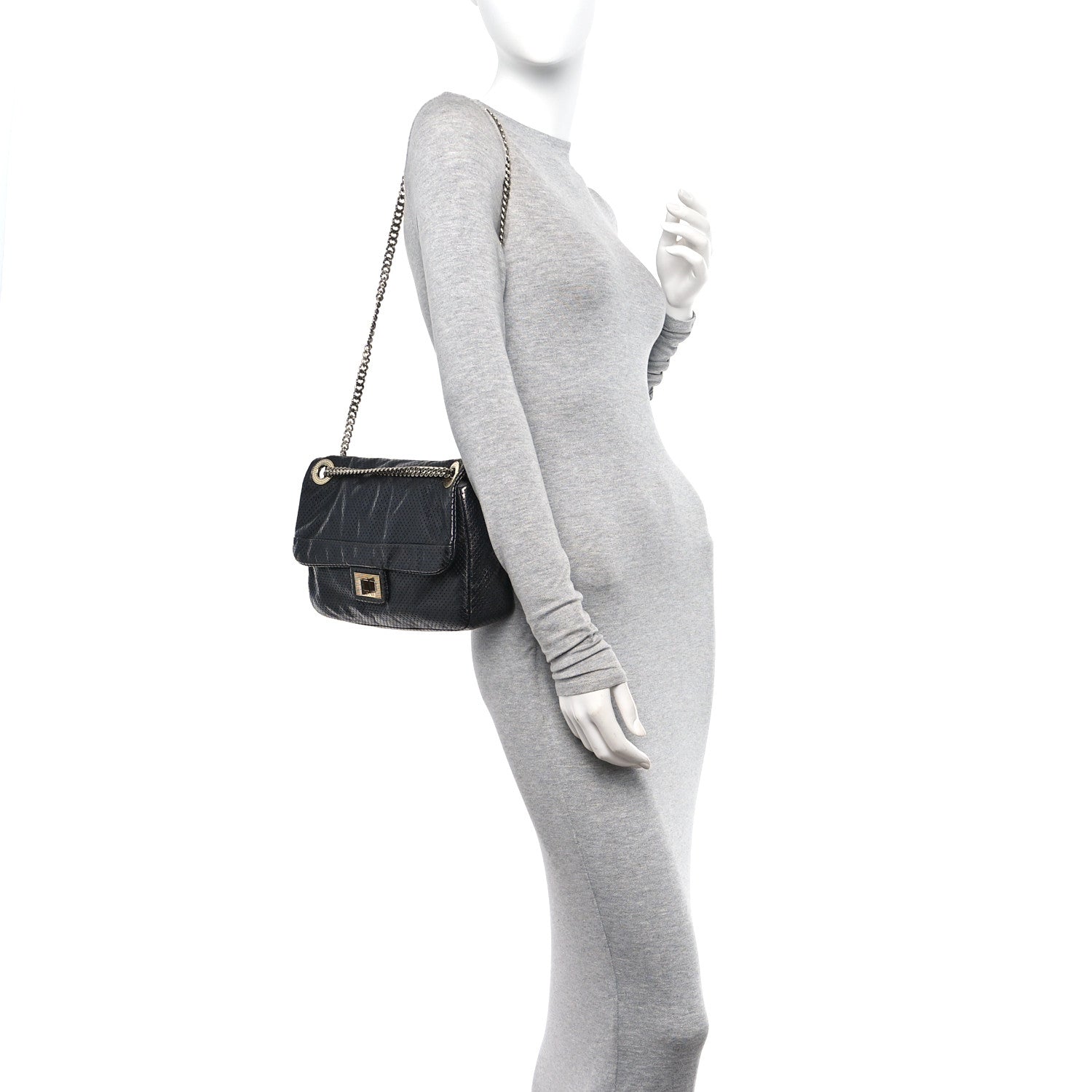 Chanel Metallic Crackled Calfskin Large Perforated Drill Flap Black 2 of 10