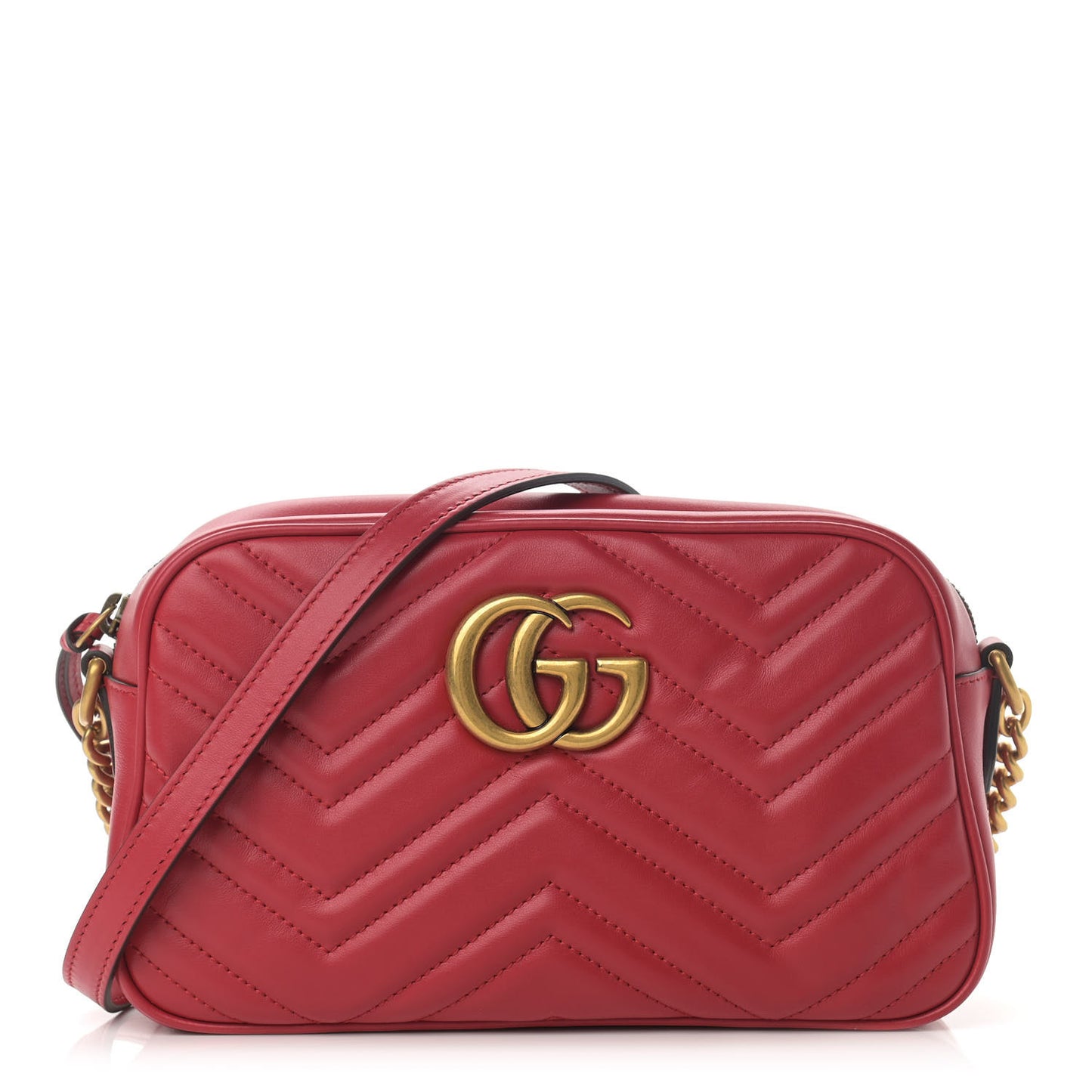 Calfskin Matelasse Small GG Marmont Chain Shoulder Bag Hibiscus Red