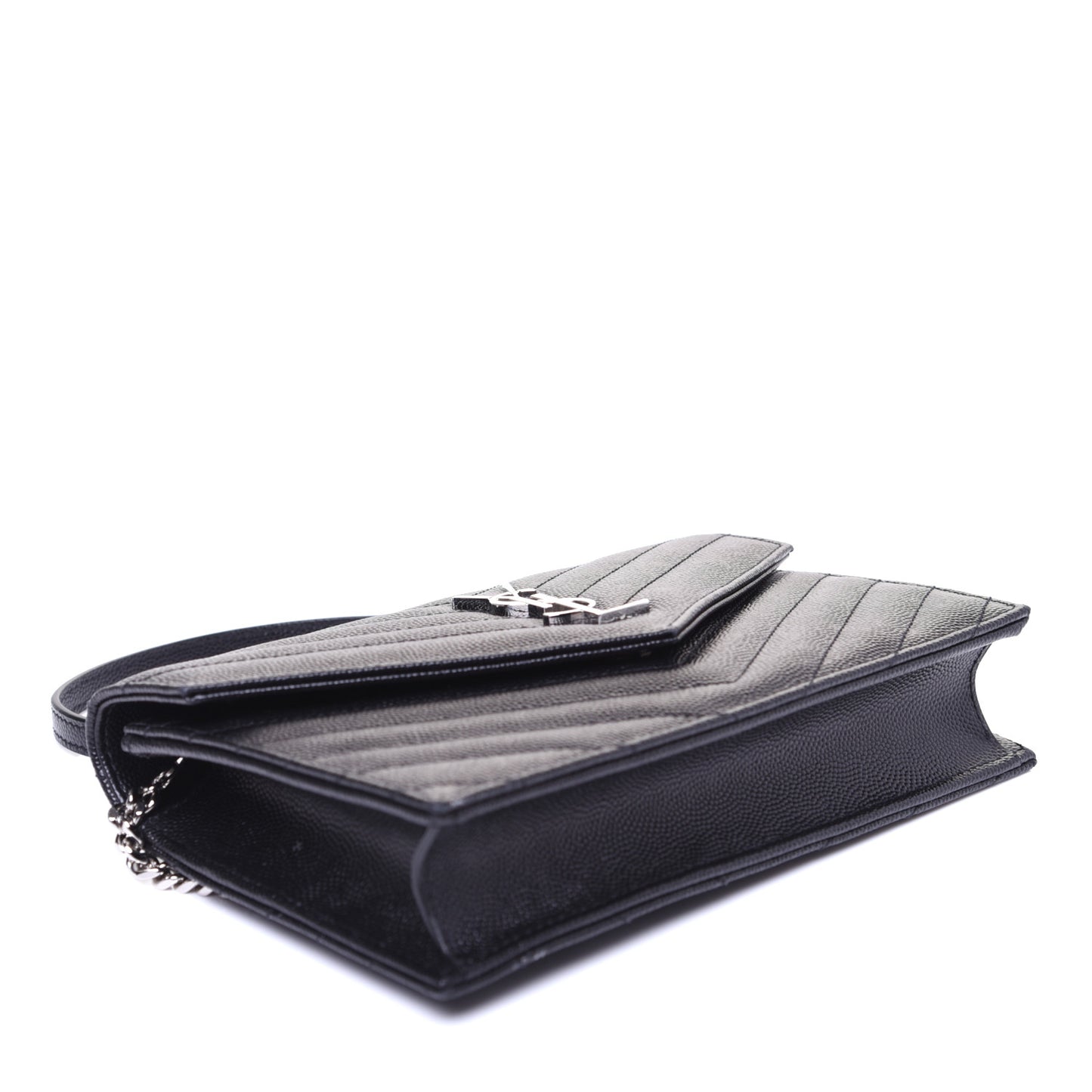 Grain De Poudre Matelasse Chevron Monogram Envelope Chain Wallet Black