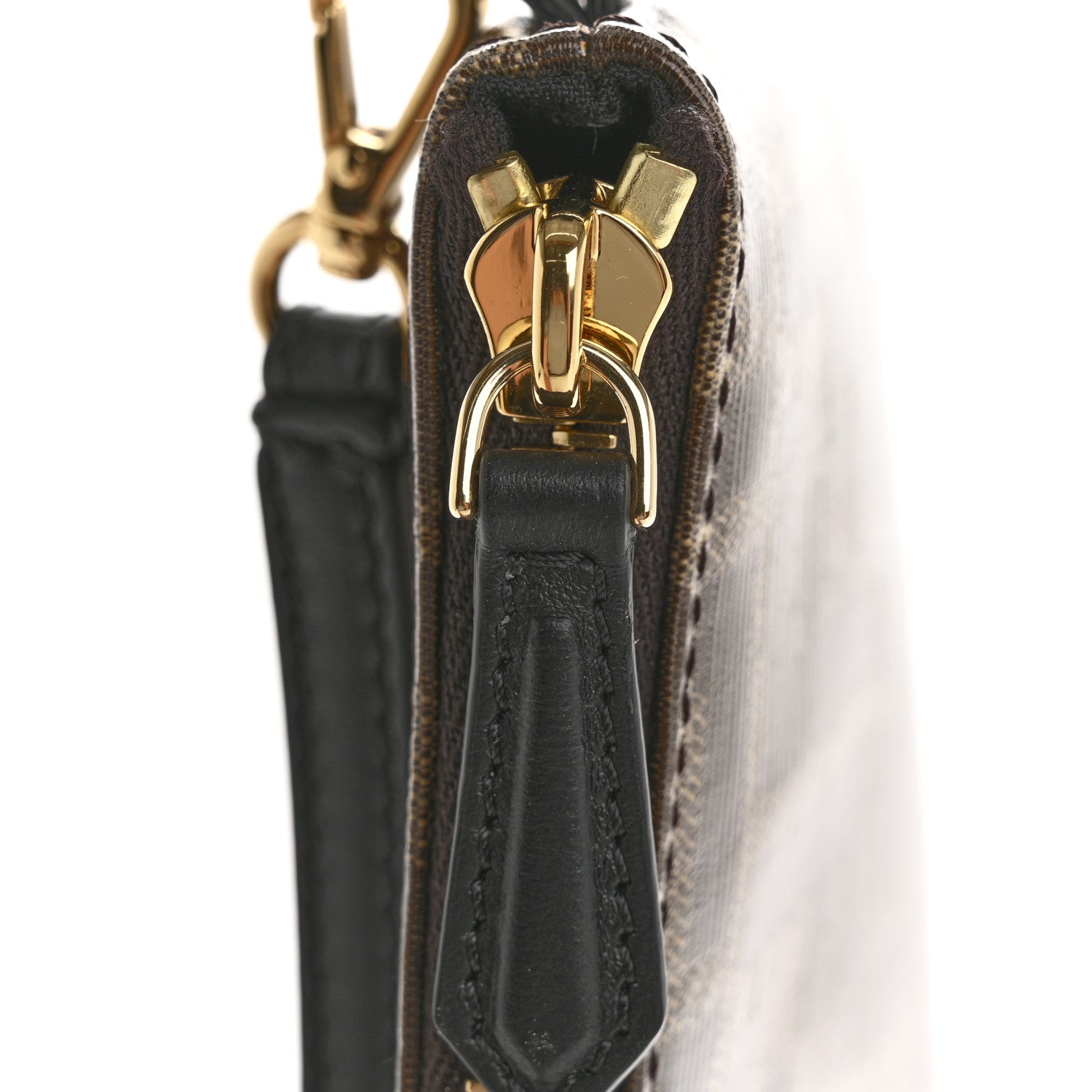 Fendi Glazed Fabric Vitello Century FF 1974 Stamp Patch Large Flat Pouch Mogano Panna Black 12 of 12