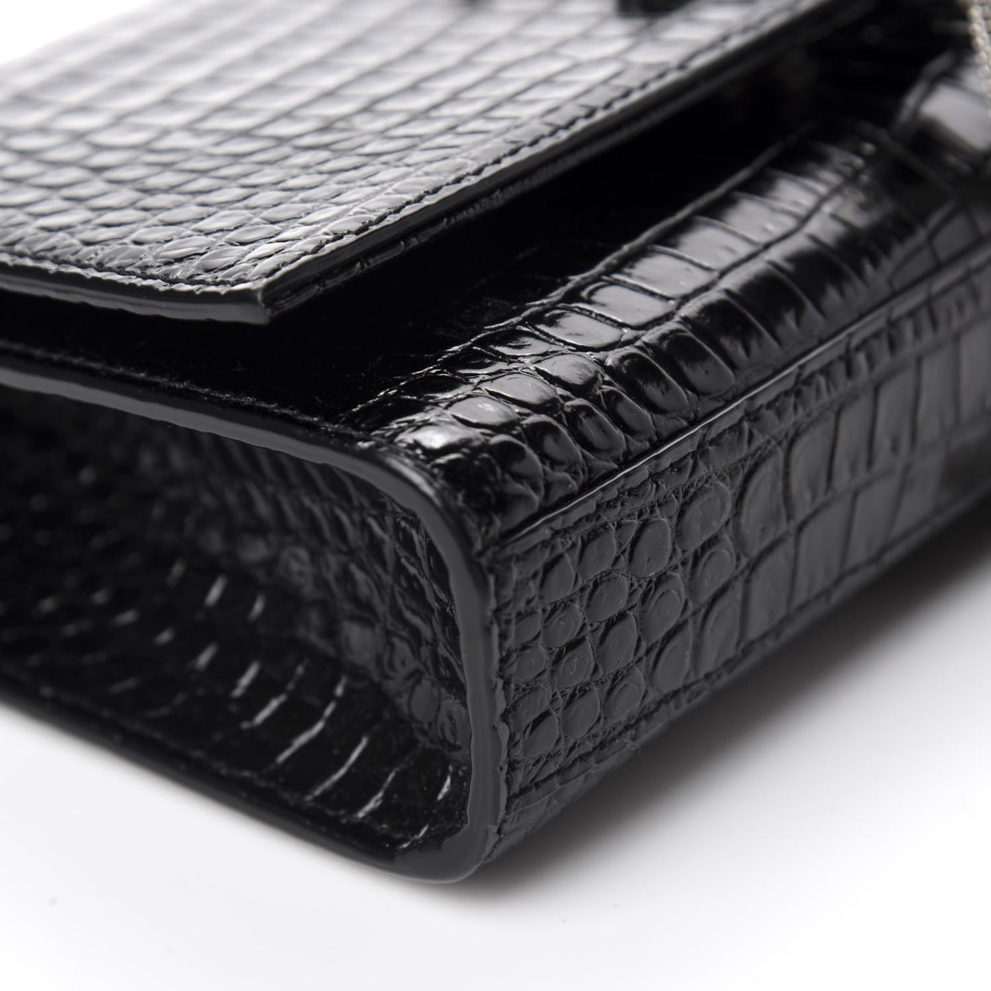 Calfskin Crocodile Embossed Small Classic Monogram Kate Tassel Satchel Black