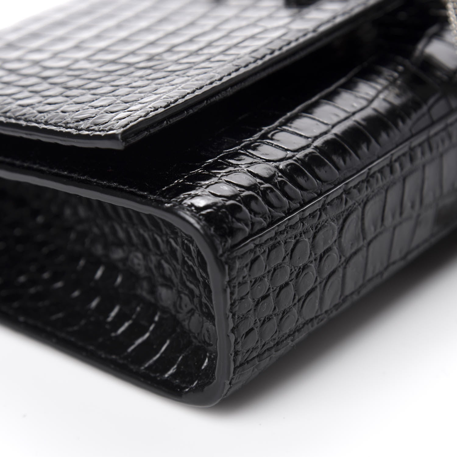 Saint Laurent Calfskin Crocodile Embossed Small Classic Monogram Kate Tassel Satchel Black 6 of 10