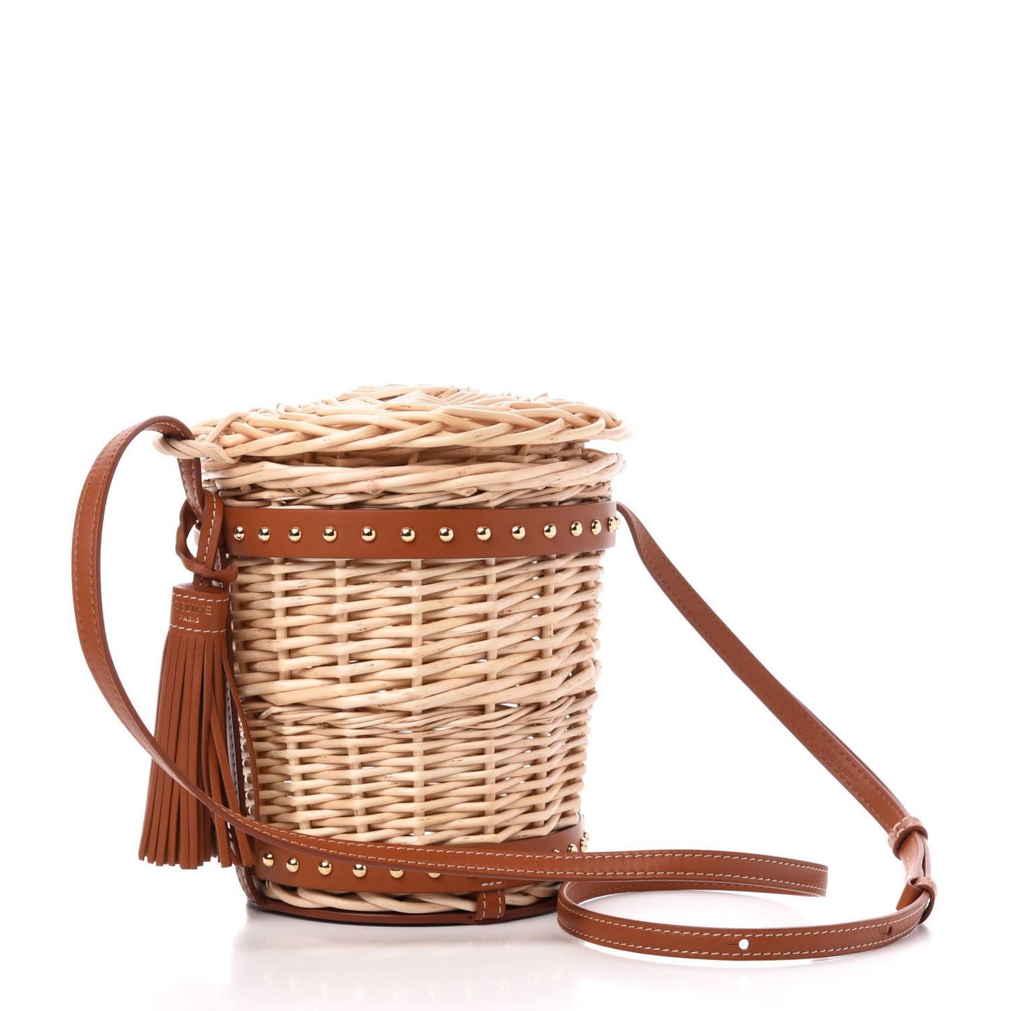 Wicker Calfskin Mini Panier Bucket Bag Natural Tan