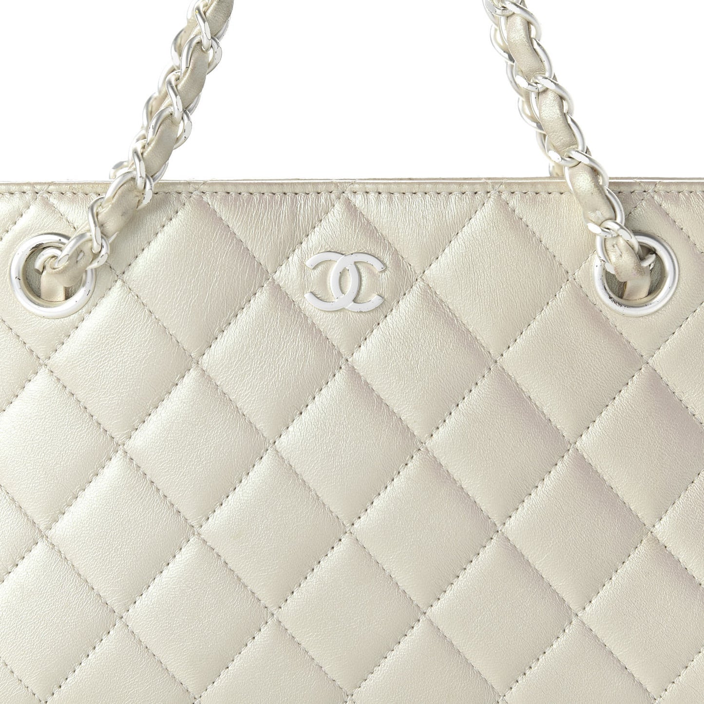Iridescent Lambskin Quilted Pochette White