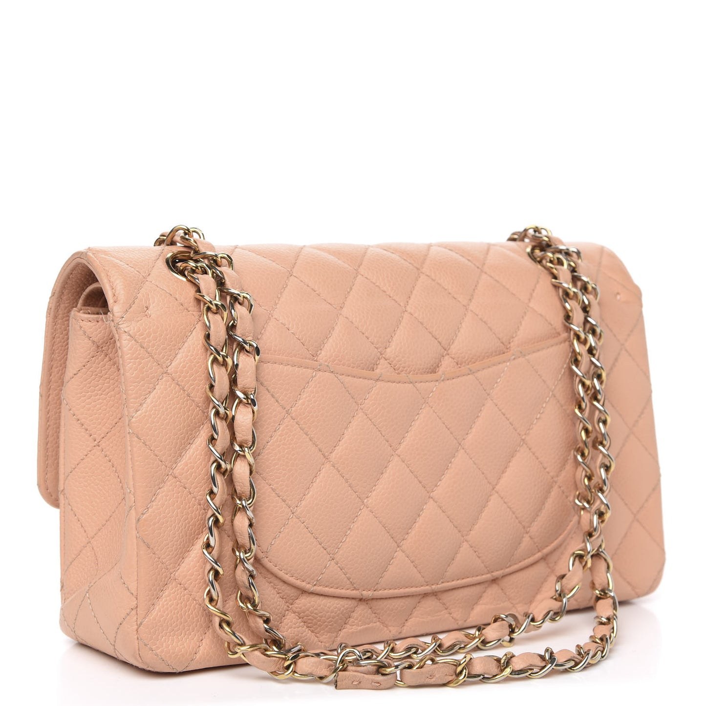 Caviar Quilted Medium Double Flap Beige