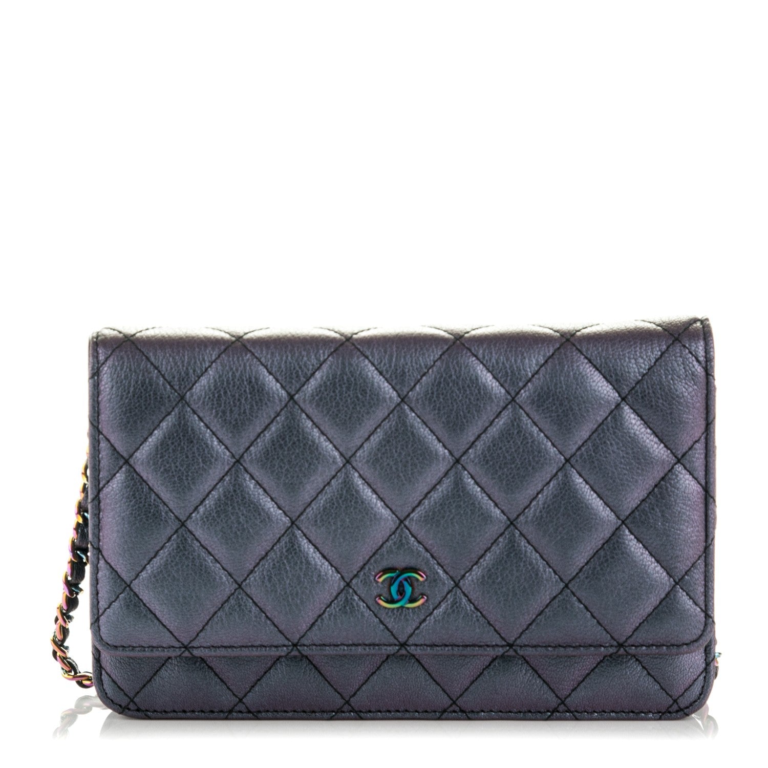 Chanel Iridescent Goatskin Quilted Wallet On Chain WOC Purple 1 of 9