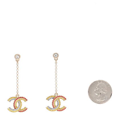 Chanel Crystal CC Drop Earrings Gold Multicolor 2 of 4