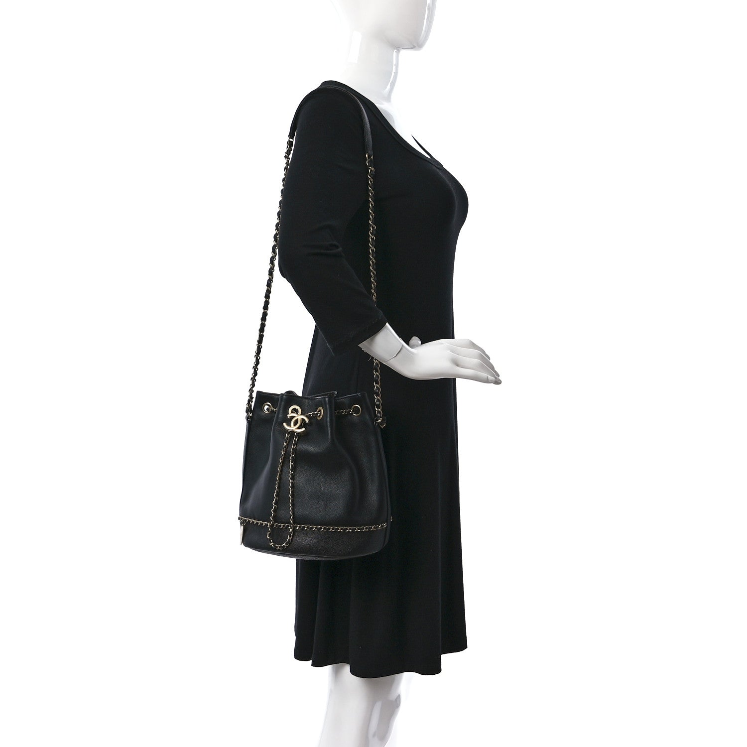 Chanel Lambskin Caviar Lovely Chains Drawstring Bag Black 2 of 9