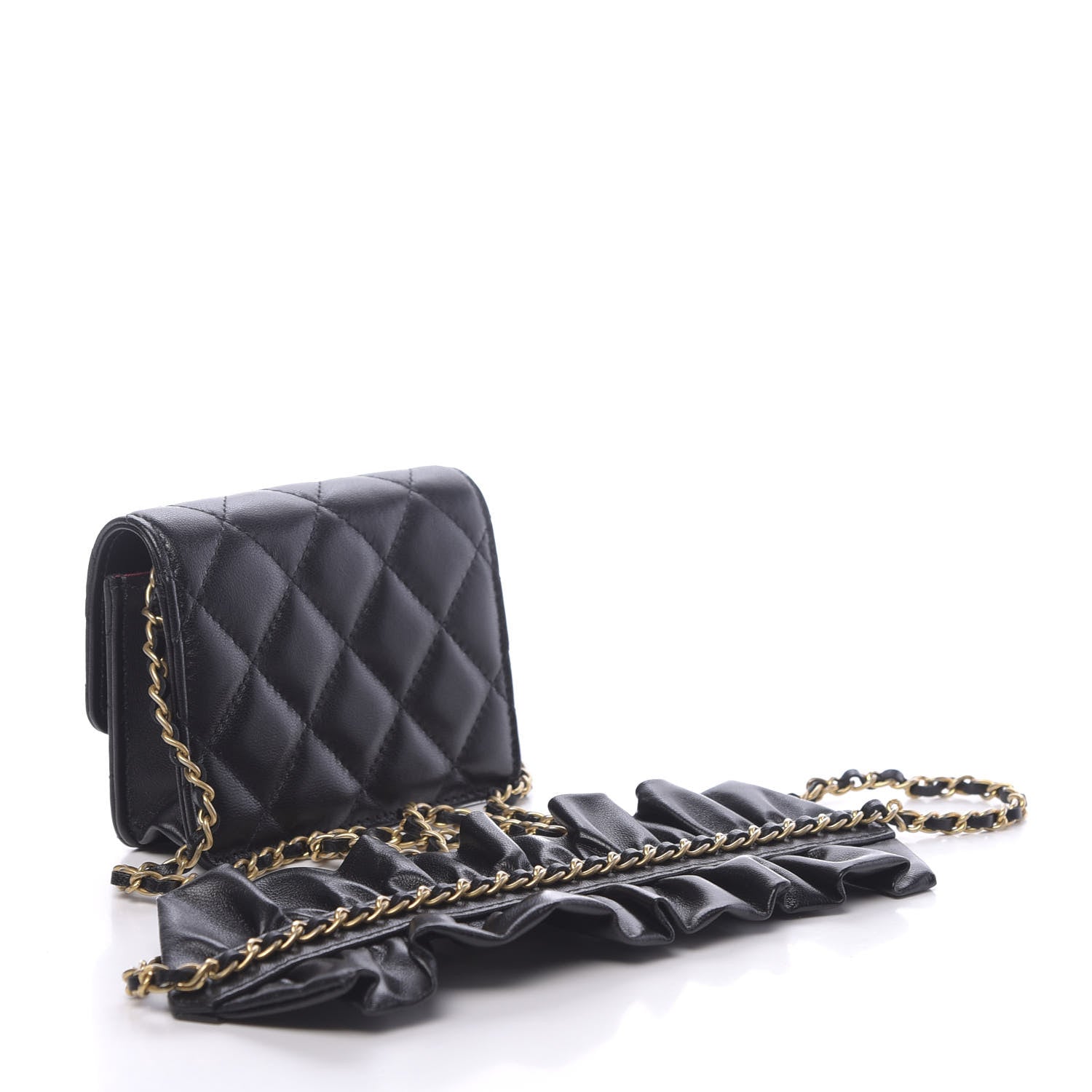Chanel Lambskin Quilted Romance Clutch With Chain Black 3 of 12