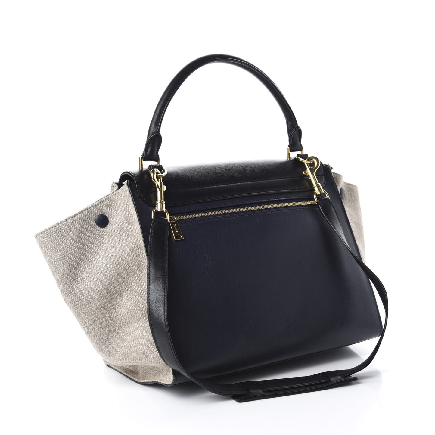 Smooth Calfskin Linen Medium Tri-Color Trapeze Black Navy Blue