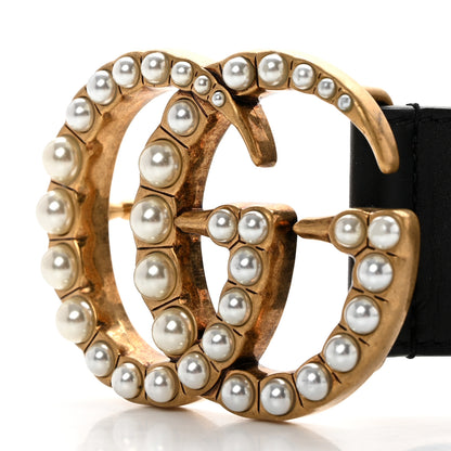 Gucci Moon Calfskin Pearl Double G 40mm Belt 85 34 Black Cream 7 of 7