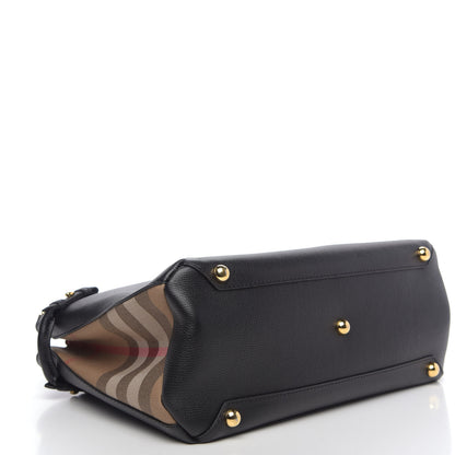 Burberry Derby Calfskin House Check Medium Banner Tote Black 5 of 11
