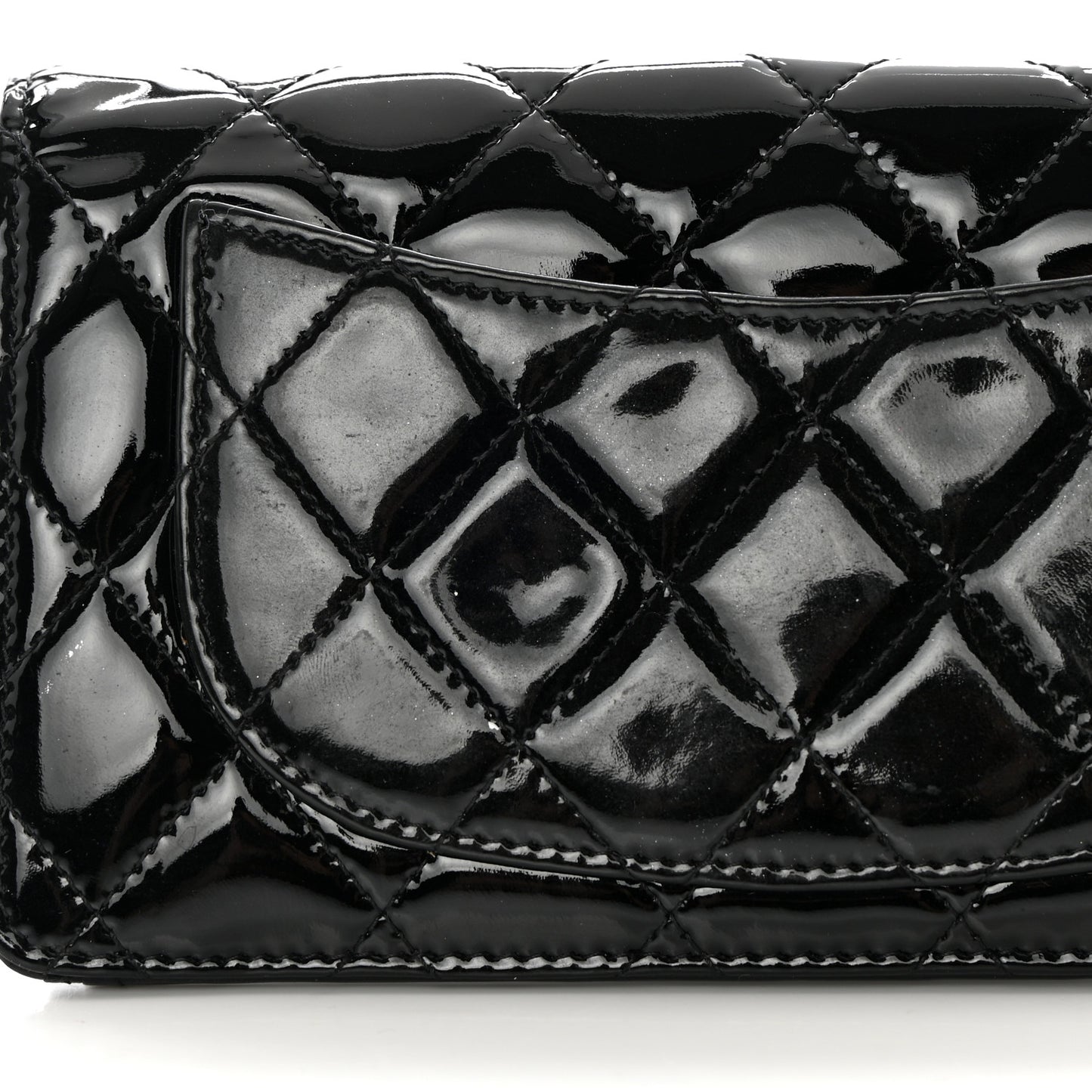 Patent Calfskin Quilted Yen Wallet Black