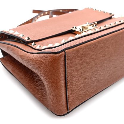 Valentino Garavani Pebbled Calfskin Rockstud Flip Lock Shoulder Flap Bag Brown 8 of 9