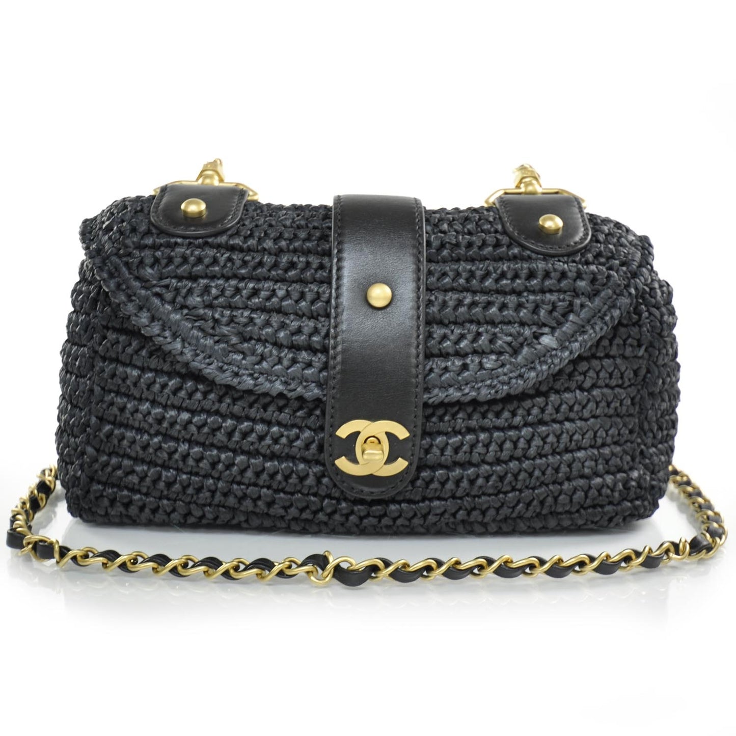 Straw Raffia Shoulder Bag Black