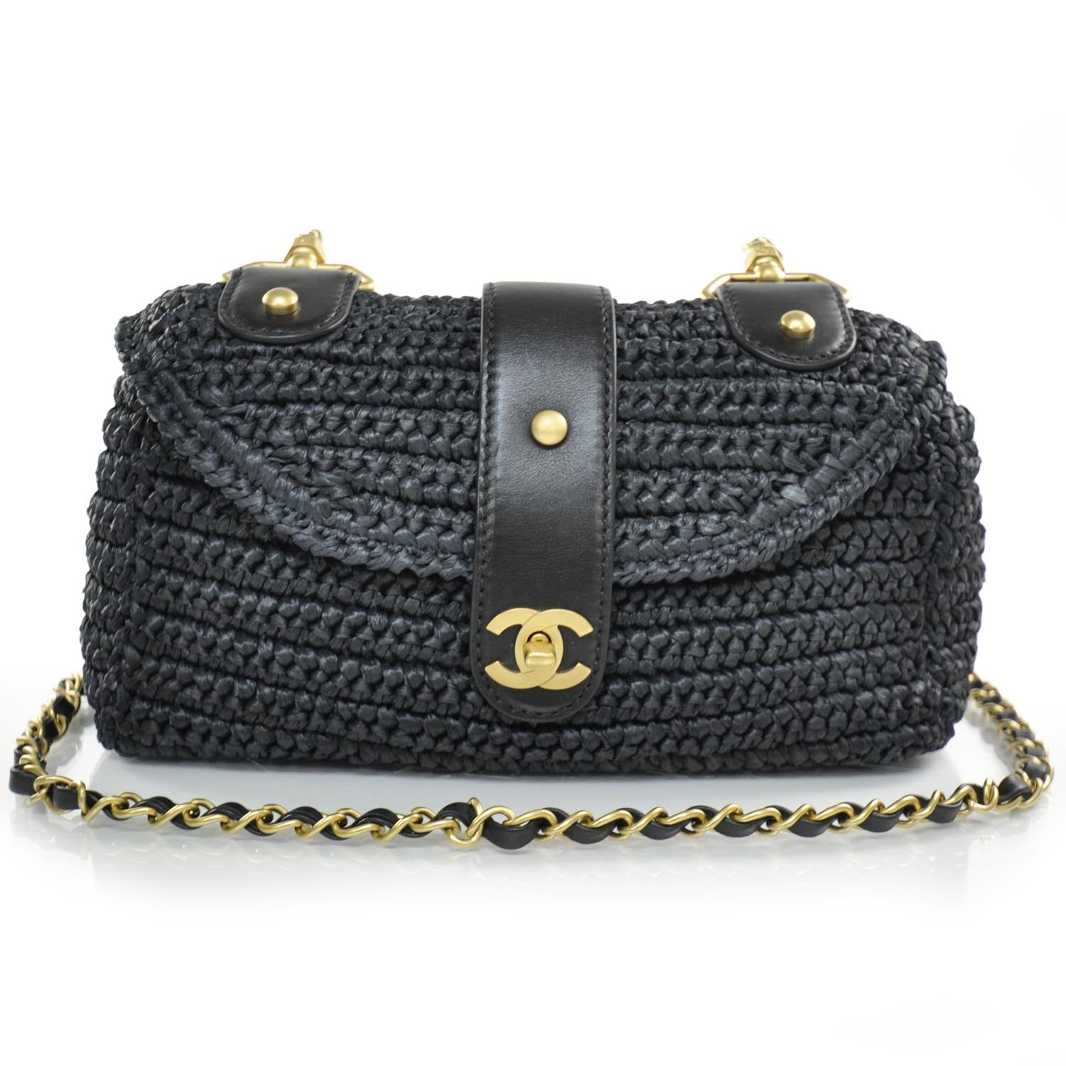 Chanel Straw Raffia Shoulder Bag Black 1 of 11