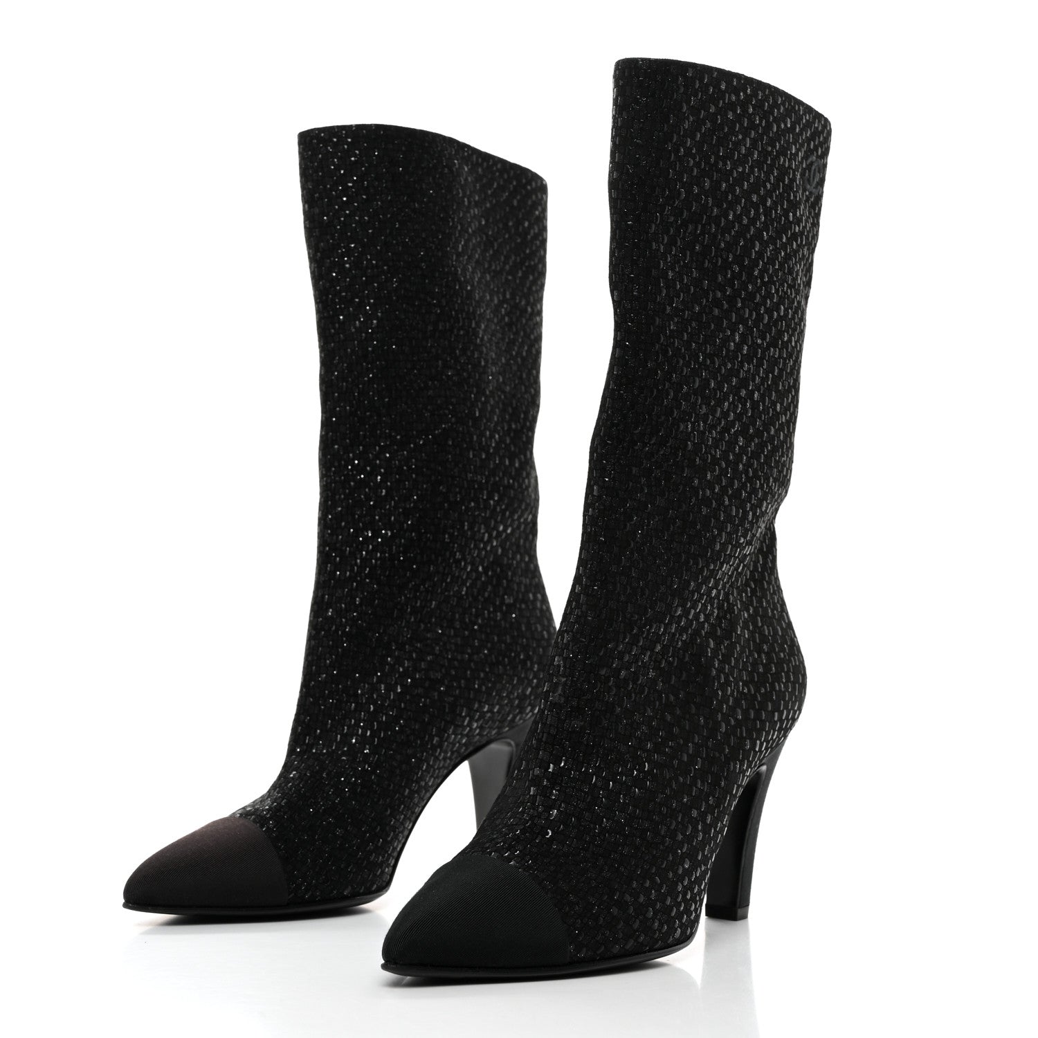 Chanel Fan Goatskin Grosgrain Gabrielle Cap Toe Short Boots 37 Black 3 of 9