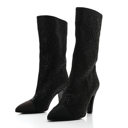 Chanel Fan Goatskin Grosgrain Gabrielle Cap Toe Short Boots 37 Black 3 of 9