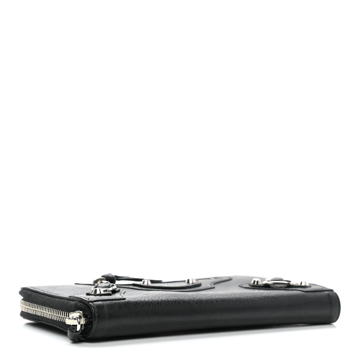 Agneau Classic Silver Hardware Continental Zip Around Wallet Black