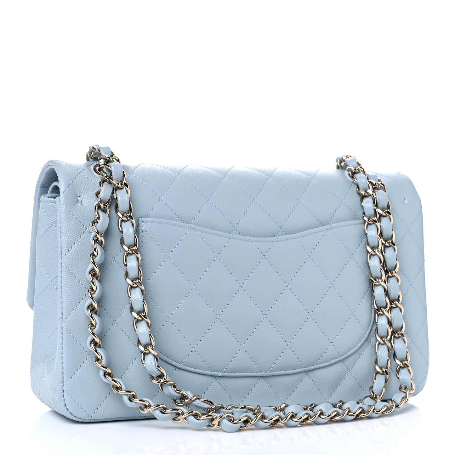 Caviar Quilted Medium Double Flap Light Blue